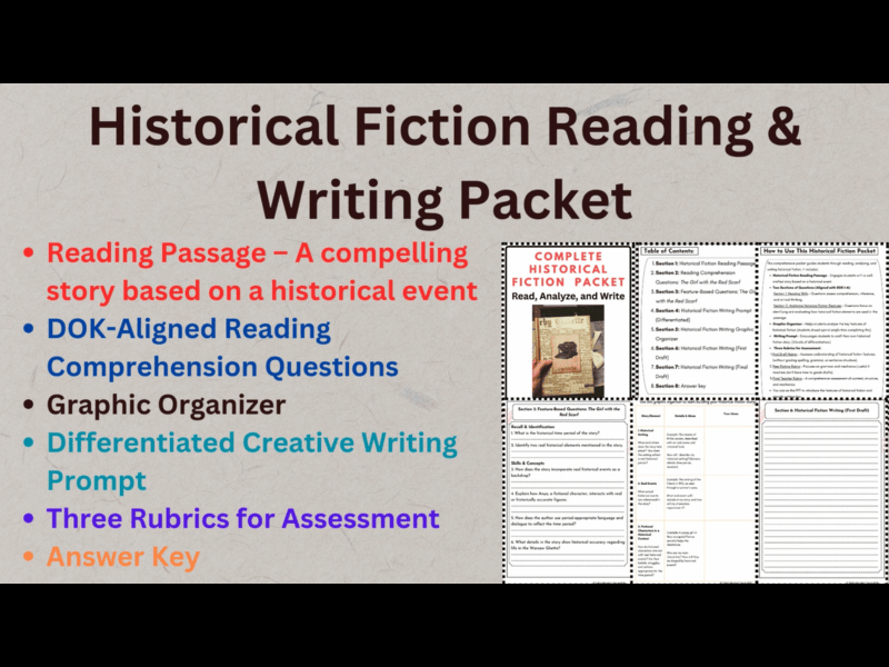 Historical Fiction Reading & Writing Packet - Applying the Key Elements