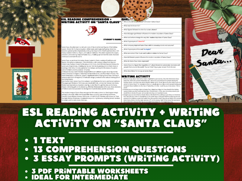 ESL Reading Comprehension + Writing Activity Worksheets on "Santa Claus"