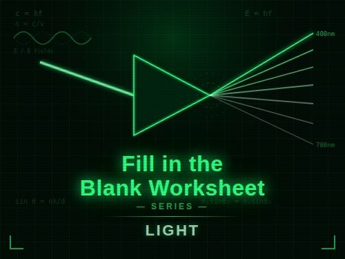 Fill in the blank Light worksheet GCSE Physics CCEA