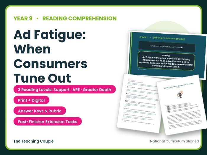 Ad Fatigue Reading Comprehension Bundle | Year 9 (KS3)