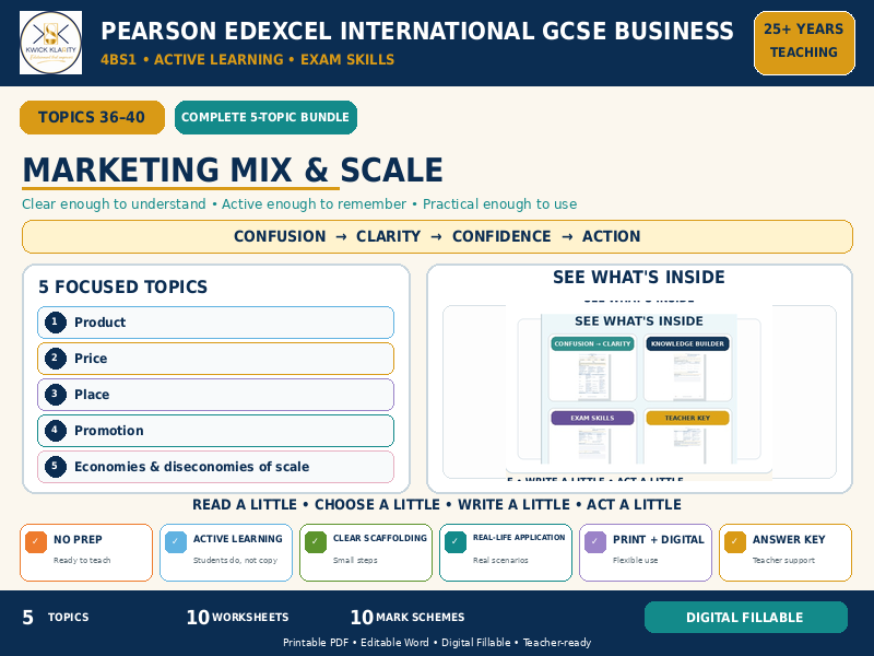 IGCSE Business Marketing Mix & Scale | 5-Topic Active Learning Bundle | Edexcel 4BS1