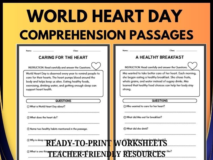 World Heart Day Reading Comprehension | 20 Passages & Questions | Grades 2–8