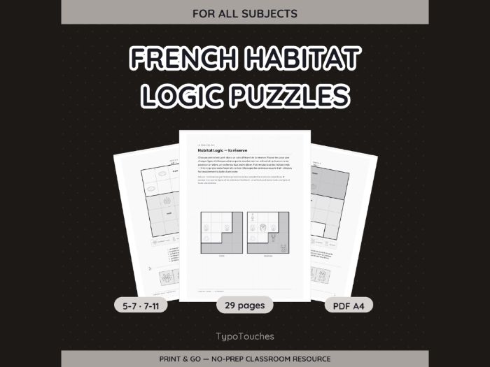 French Habitat Logic Puzzles | 29 Sheets
