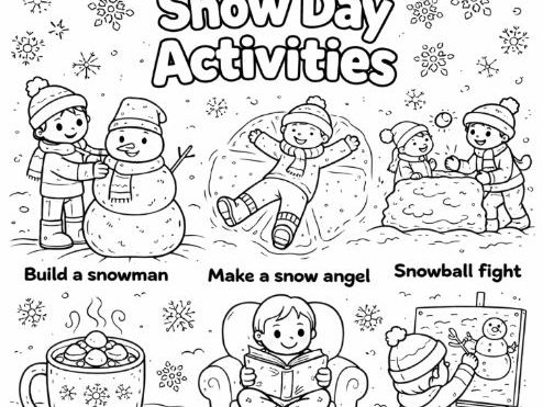 Snow Day Activities Colouring Sheet Winter, January, February