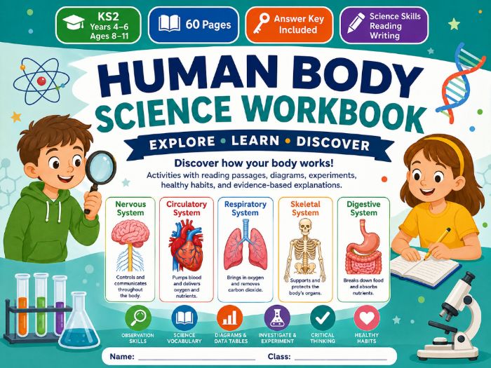 KS2 Human Body Science Workbook | Body Systems & Science Activities | Years 4–6