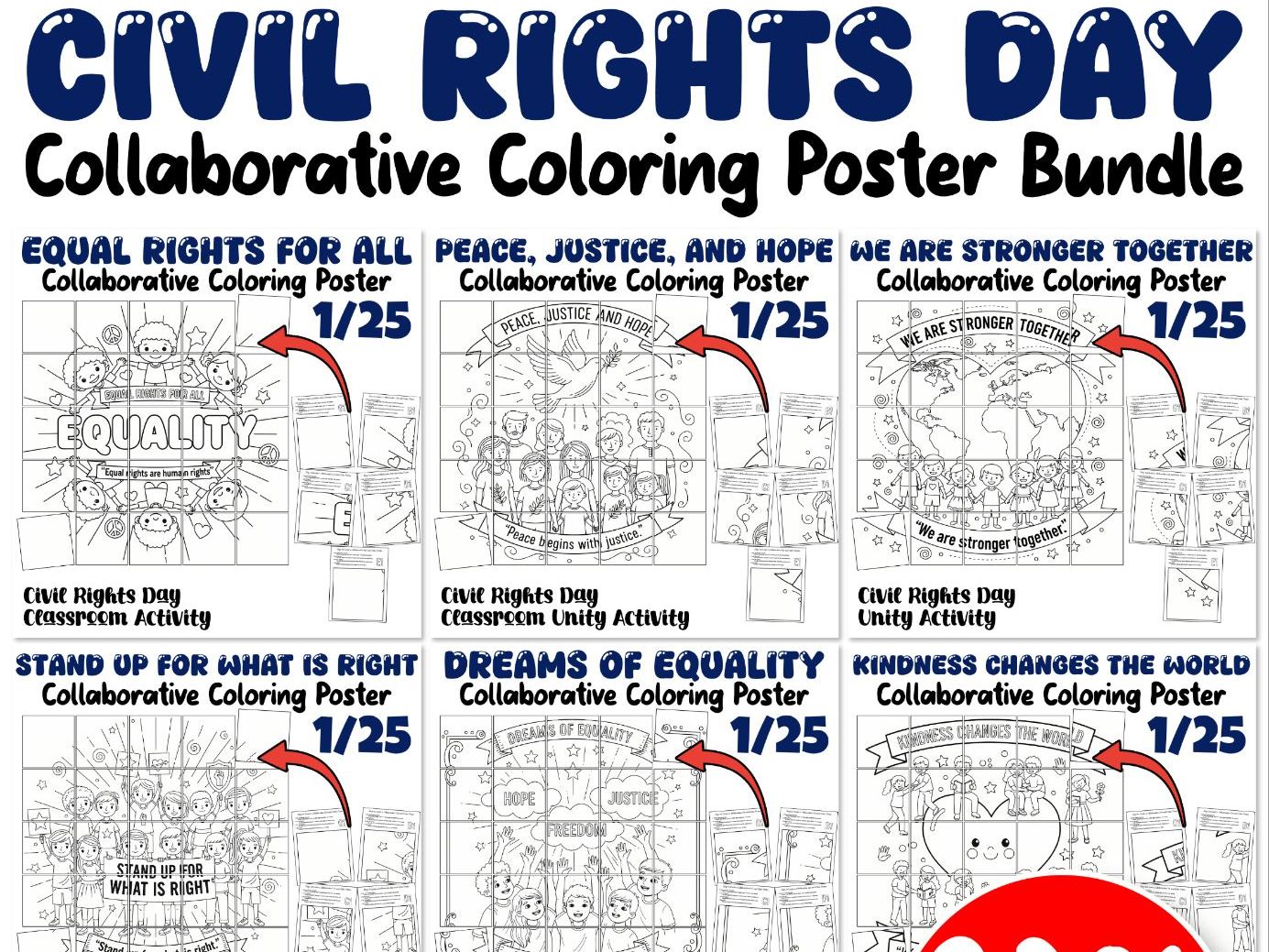 Civil Rights Day Collaborative Coloring Posters Bundle | Equality & Kindness