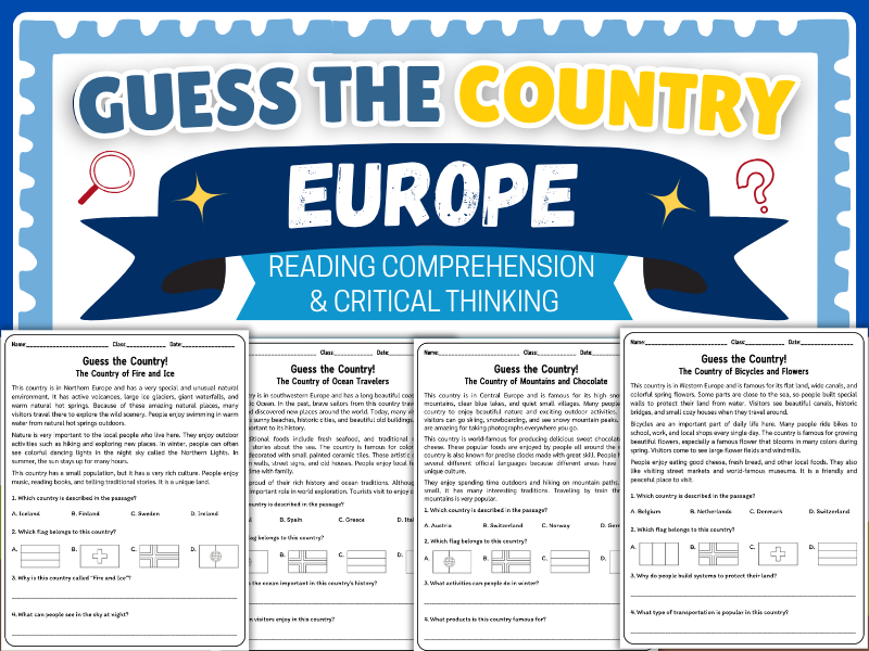 Guess the Country: Europe Reading Comprehension Worksheets