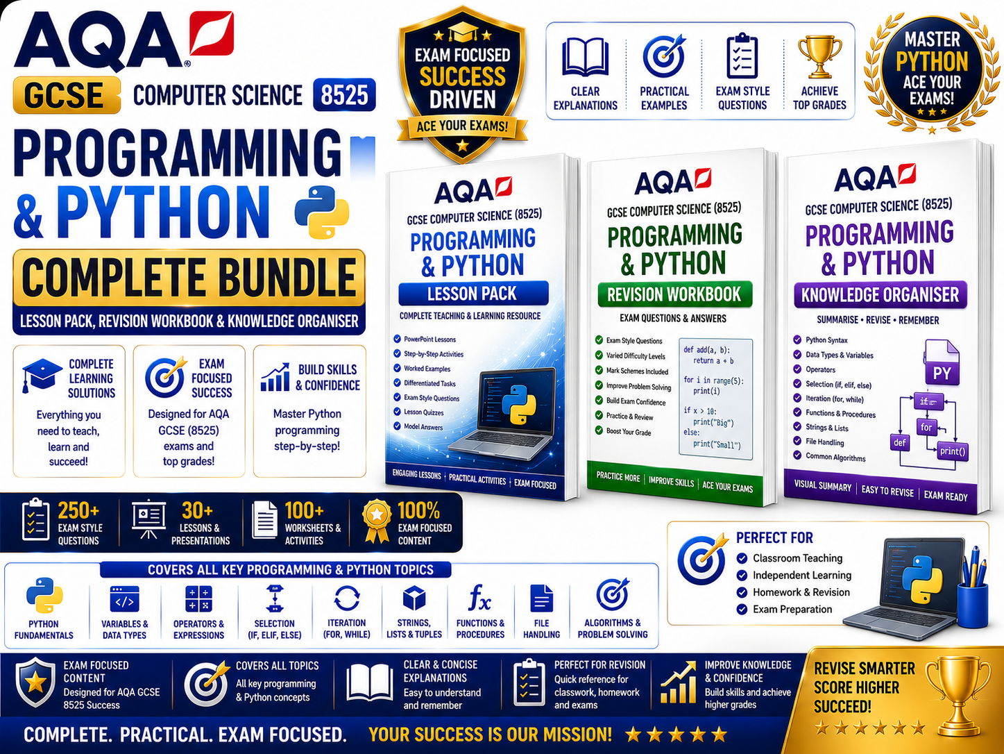 AQA GCSE Computer Science (8525): Programming & Python Complete Bundle | Lesson Pack, Revision Workbook & Knowledge Organiser