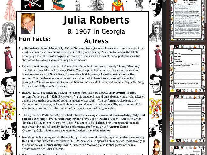 Julia Roberts PACKET & ACTIVITIES, Important Historical Figures Series