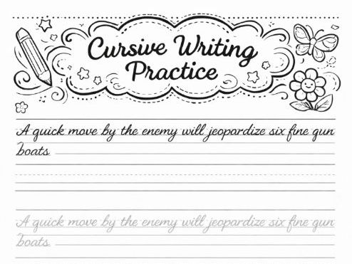 Cursive Handwriting Practice Worksheet- Every letter of alphabet