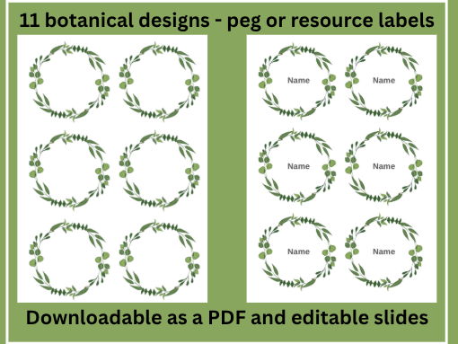 Botanical Themed Editable Name Peg Labels