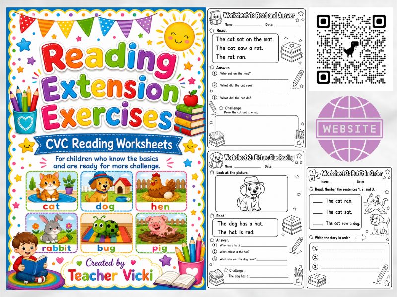 CVC Reading Comprehension Worksheets | Reading Extension Activities | Kindergarten Grade 1