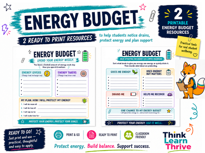 Energy Budget; Printable Back to School Resources