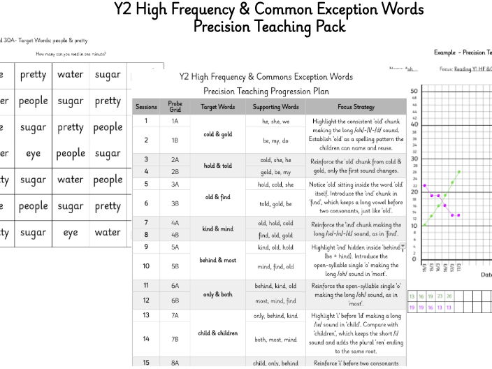 Year 2 High Frequency & Common Exception Words: Precision Teaching Intervention Pack (67 sessions)
