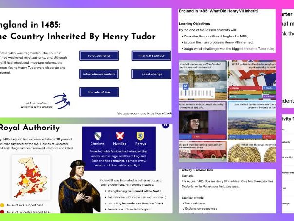 KS3/Common Entrance Making of the UK/GCSE - Context for Tudors: England in 1485 Complete Lesson