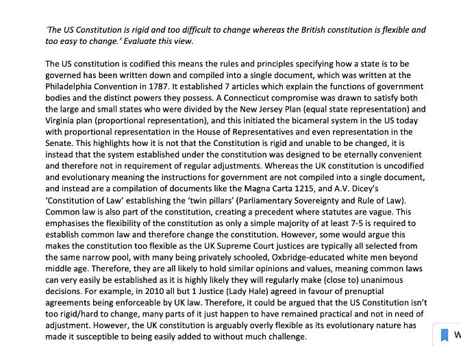 AQA A-Level Politics US comparative 25 markers