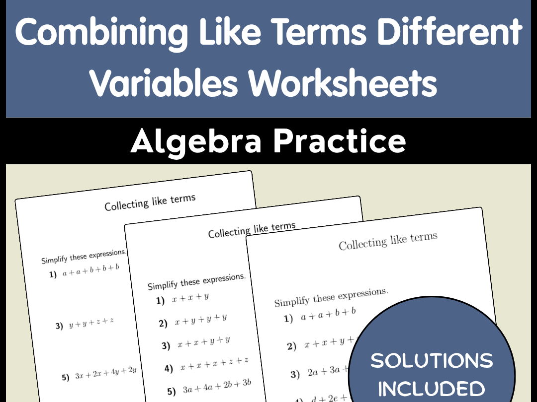 Combining Like Terms Different Variables Worksheets Algebra Practice