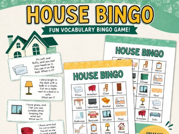 House Bingo Game | Home Vocabulary Activity | ESL Vocabulary Game for Kids