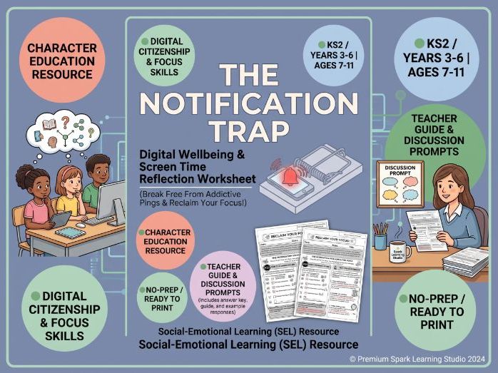 The Notification Trap: Digital Wellbeing & Focus Skills Worksheet (KS2/SEL)