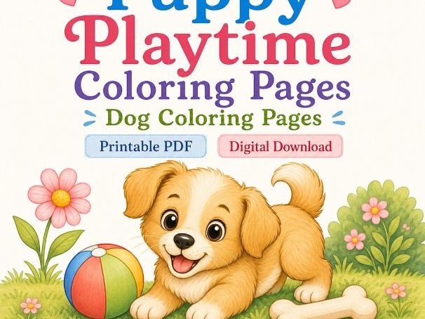 Puppy Playtime Coloring Pages | Dog Coloring Pages | Printable PDF | Digital Download