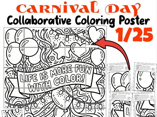 Carnival Day Collaborative Coloring Poster | Colorful Carnival Classroom Fun