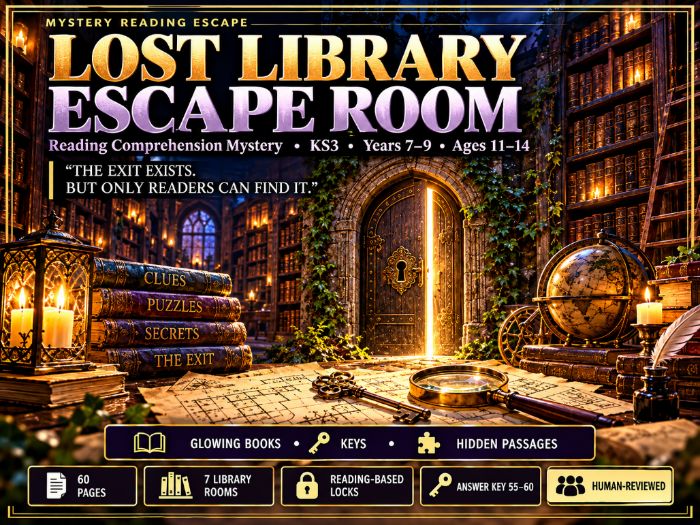 Lost Library Escape Room | KS3 Reading Comprehension Mystery | Years 7–9 | 60 Pages