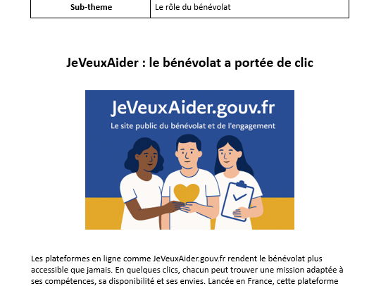 AQA French A Level stimulus card - JeVeuxAider : le bénévolat à portée de clic