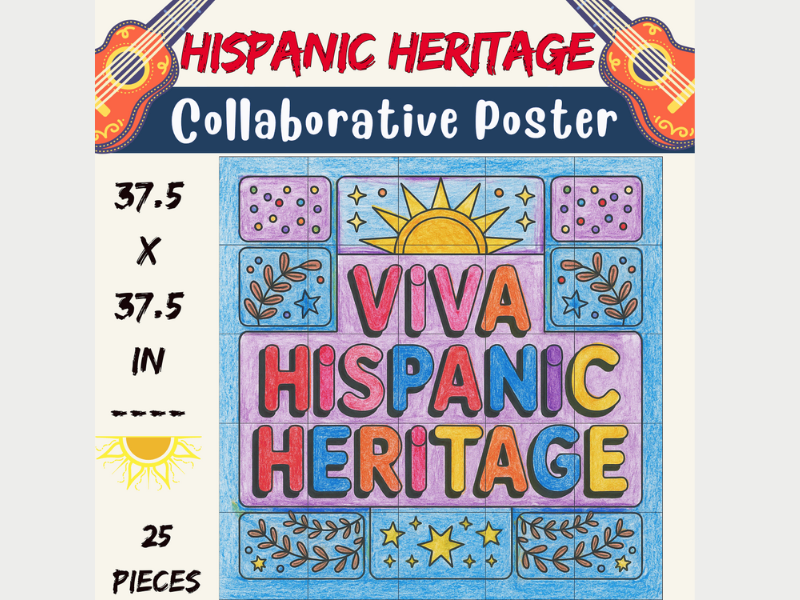 Viva Hispanic Heritage Collaborative Coloring Poster: Group Project Activitieis