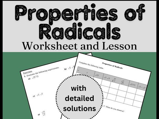 Properties of Radicals Lesson and Worksheet (with solutions)