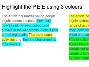 P.E.E. and proofreading using Army Cadets