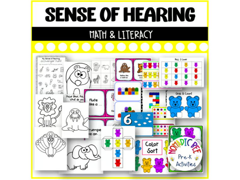 Sense of Hearing Math, Literacy & Circle Time Activities for a week.