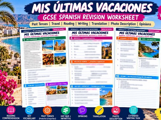 GCSE Spanish Holidays Revision Worksheet | Past Tenses, Travel, Reading & Writing