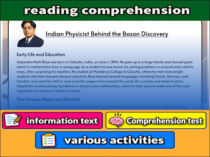 Satyendra Nath- Reading Comprehension, study guide & Activities