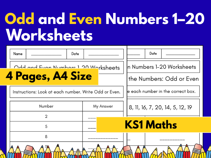 Odd and Even Numbers 1–20 Worksheets | KS1 Maths