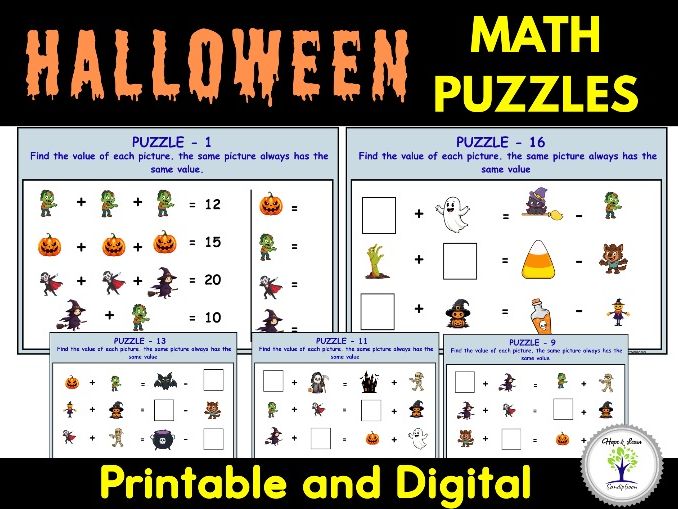 Halloween Math Logic Puzzles | Equation Picture Puzzles |