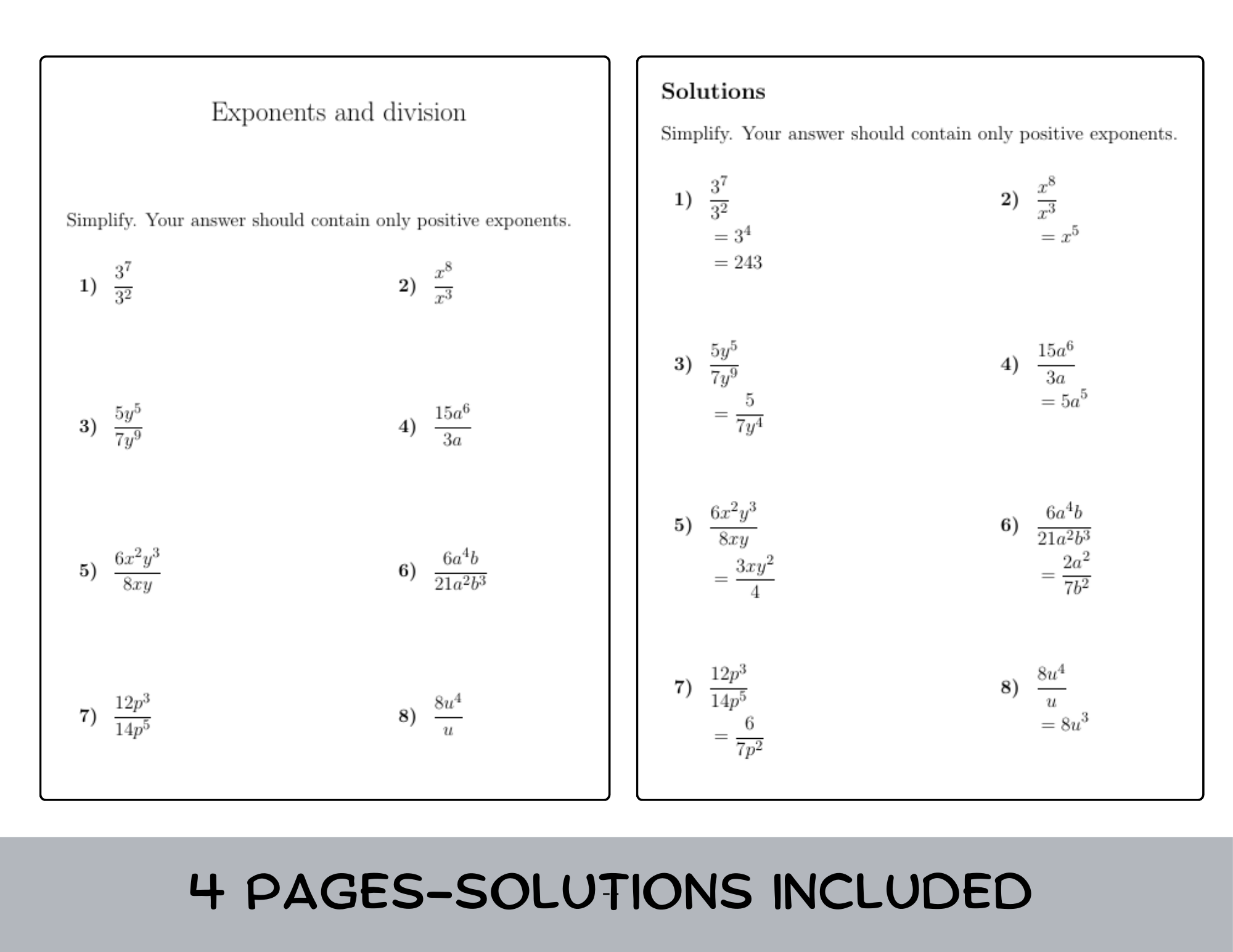 Exponents and division worksheet (with answers) Teaching Resources