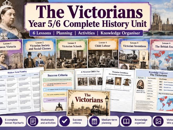 The Victorians Year 5/6 Complete 6 Lesson History Unit - Planning, Activities & Knowledge Organiser