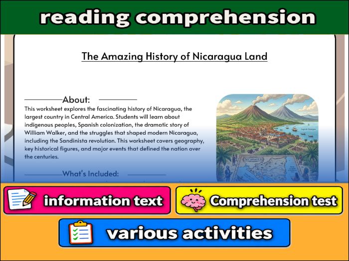 The Amazing History of Nicaragua Land  & Comprehension Test