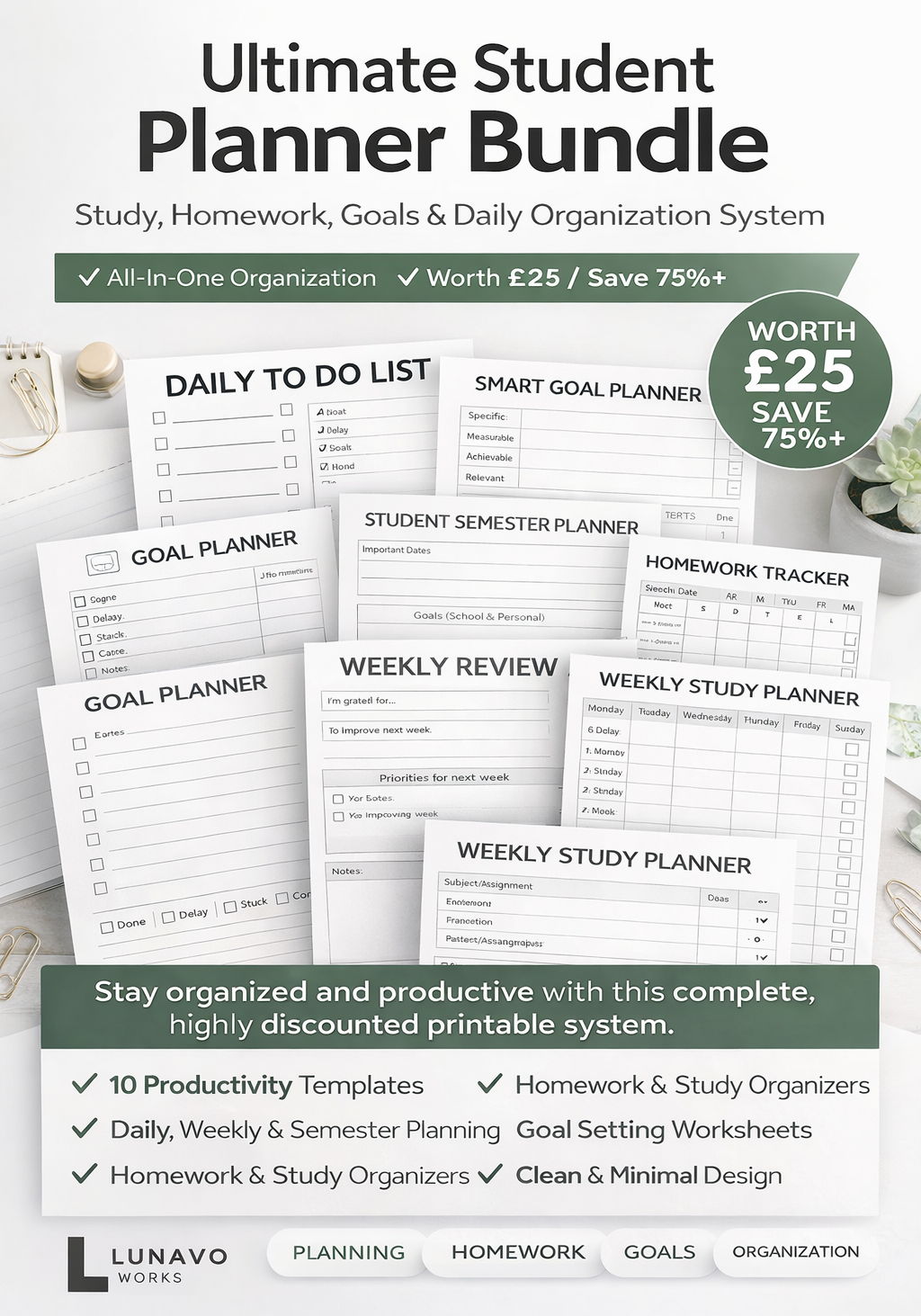 Ultimate Student Planner Bundle | Study, Homework, Goals & Daily Organization System | Printable PDF