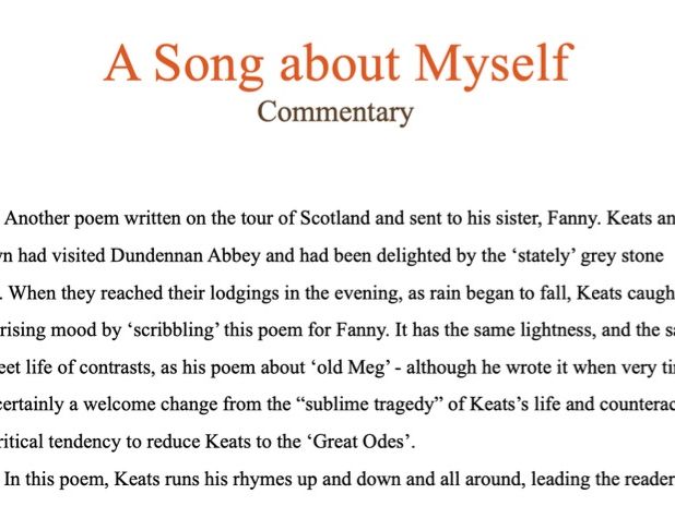 John Keats - A Song About Myself