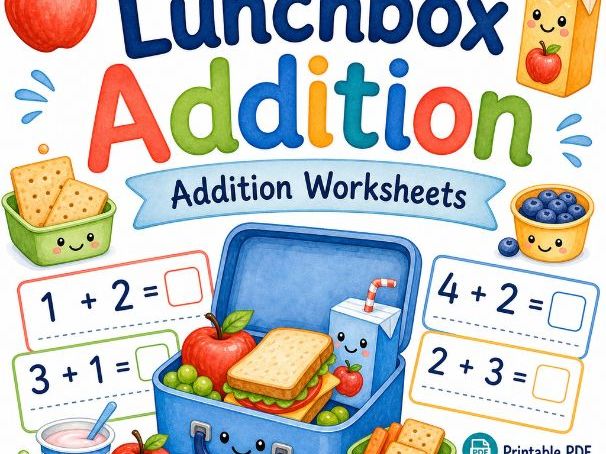 Lunchbox Addition Worksheets for Kids