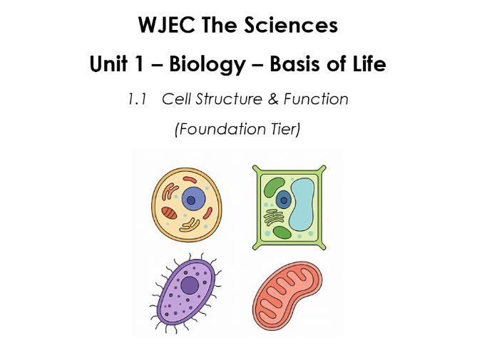WJEC 'The Sciences' Biology Unit 1.1 Resources