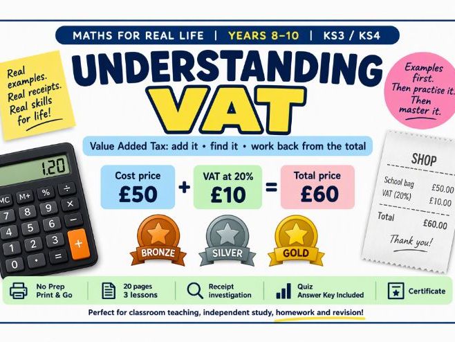 VAT Calculations Workbook for KS3–KS4 - Fillable Booklet