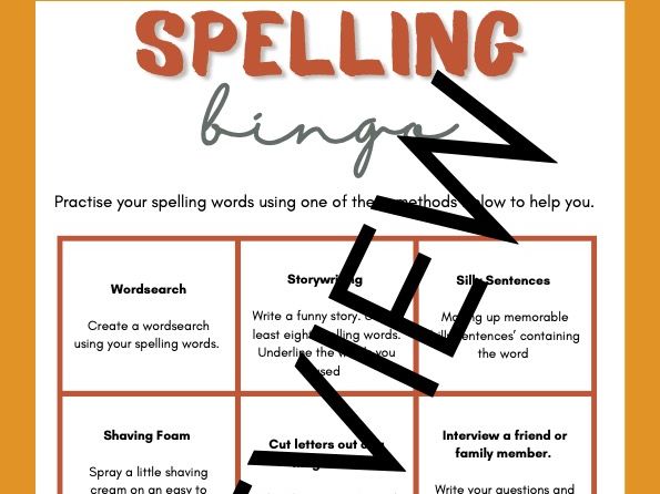 Spelling Bingo Board