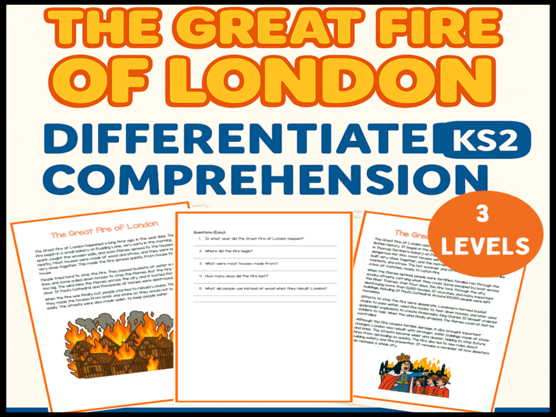 Great Fire of London KS2 Comprehension Worksheets – Differentiated 3 Levels with Answers