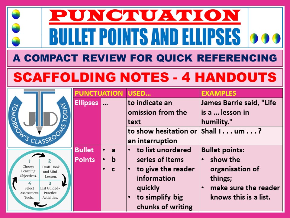 BULLET POINTS AND ELLIPSES SCAFFOLDING NOTES 4 HANDOUTS Teaching Resources