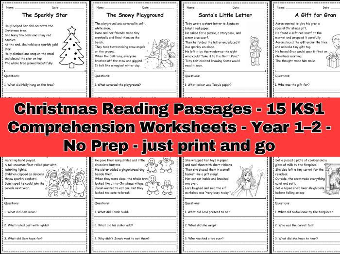 Christmas Reading Comprehension Passages | 15 KS1 Worksheets | Year 1–2 No-Prep Activities