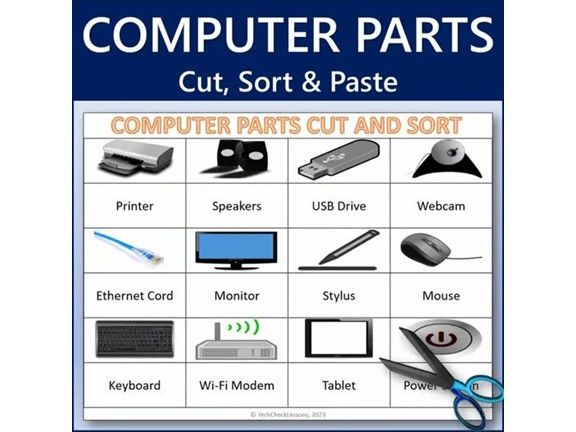 Computer Parts Cut, Sort and Paste Worksheet