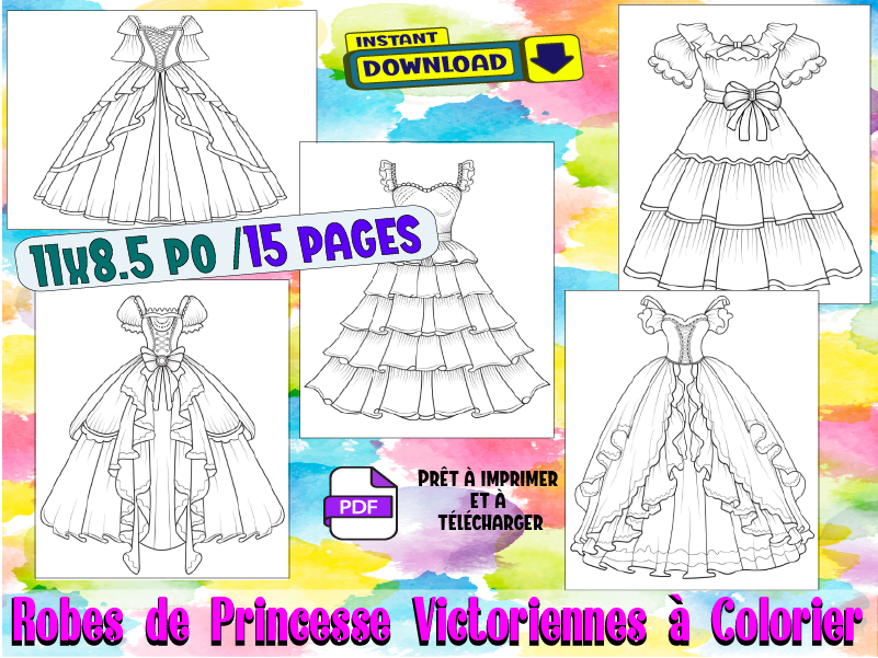 Robes de Princesse Victoriennes à Colorier
