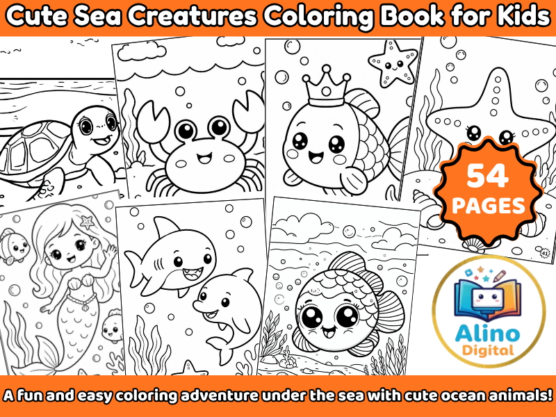 Cute Sea Creatures Coloring Book for Kids